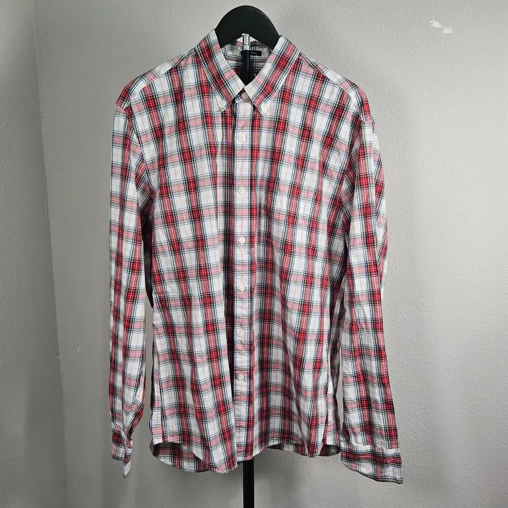 J.Crew Flex Washed Classic Fit Plaid‎ Button Down Shirt Mens Large Red Blue